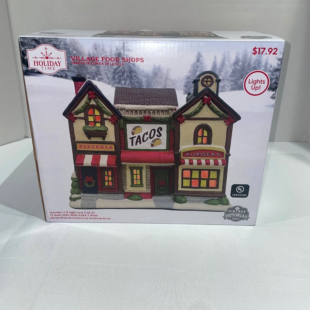 Holiday Time Village Food Shops 2024 Vintage Victorian Lighted Christmas House